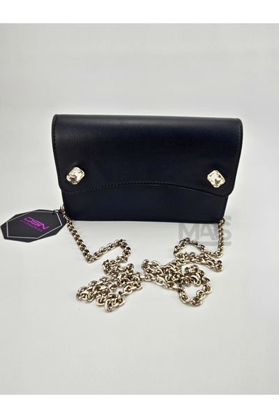DSN Shiny Stone Portfolio Chain Strap Handbag and Bag Black