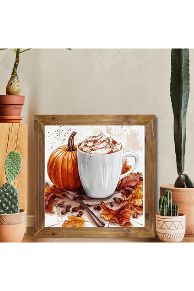 Tuba Decor Tablou pătrat cu rama din lemn, dovleac lim
