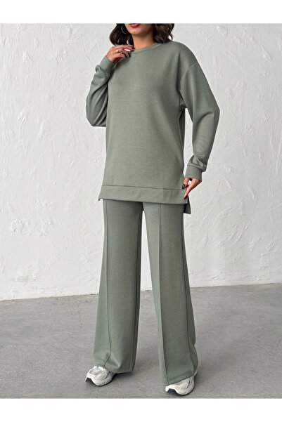 BEJNA Women's Green Comfortable Fit Soft Modal Textured Top and Bottom Set