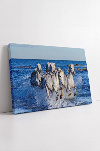 KOSS Dijital Cai albi care alergă pe mare Pictură pe pânză Scenă naturală ali...