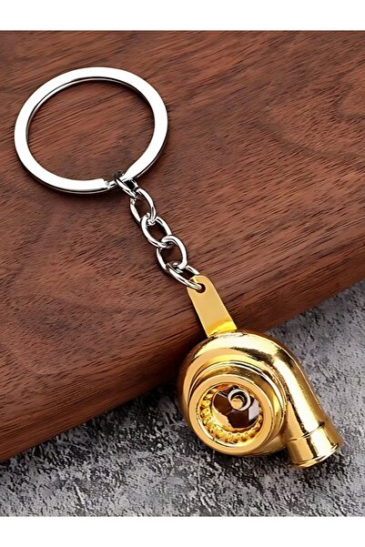 ŞEN AKSESUAR سلسلة مفاتيح معدنية ثلاثية الأبعاد على شكل محرك توربيني ذهبي، إك...