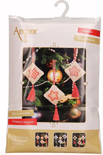 Anchor Colectie de Anul Nou Decoratiuni pentru copac Ornament pentru copac Kit de broderie cu punct de cruce (Pătrat de aur roz)