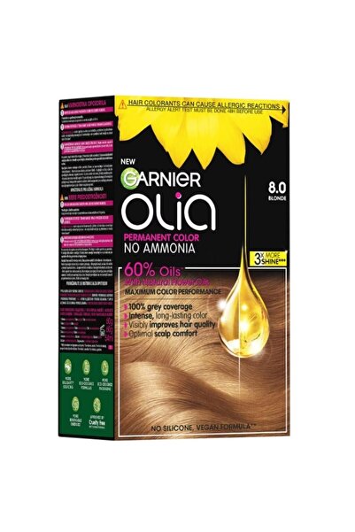 Garnier Set of 2 x Olia Ammonia-Free Permanent Hair Dye 8.0 Blonde, 174 ml