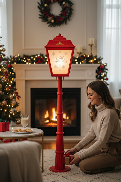 TASARLİX Kırmızı Christmas Sokak Lambası / Lambader