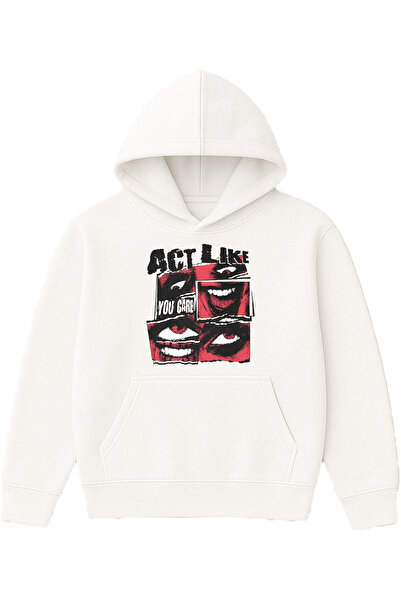 VSRN سترة Act Like Design مطبوع قصة فضفاضة باللون الأبيض بغطاء رأس