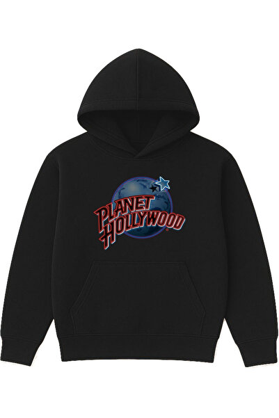 VSRN سويت شيرت بقلنسوة أسود كبير الحجم مطبوع عليه تصميم Planet Design