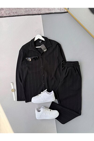 Baycombine35 Докладвано османско черно риза + черни панталони 2-частен комплект