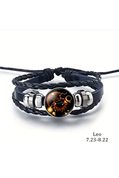 YIWU Lion Zodiac Sign That Glows at Night, Adjustable Faux Leather Bracelet, Suitable for Both Men and Women
