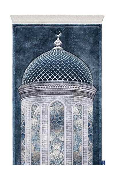 Generic Luxurious highest quality 3D Mosque Dome Prayer Rug - Thick Padded Prayer Carpet (Blue & Silver)