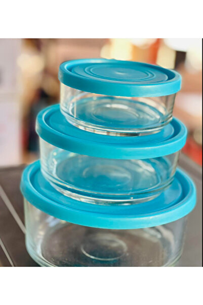 OEM Set 3 caserole sticla, cu capac, Albastru, 2.7L, 1.14L si 0.34L