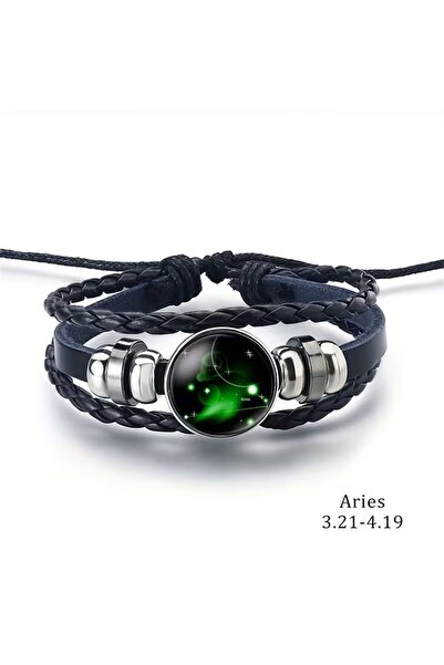 YIWU Night-Glowing Aries Zodiac Sign, Adjustable Faux Leather Bracelet, Suita...