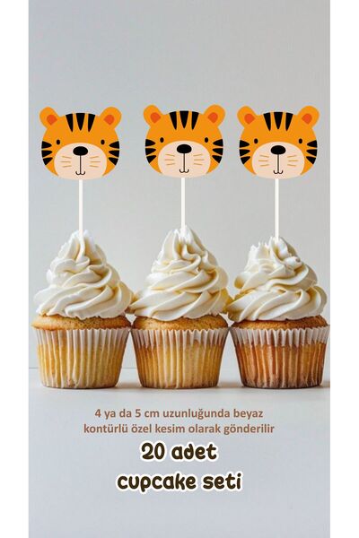 Sinek Kupası Tasarım Kaplan Temalı Konsept Kürdanlı Cupcake Süsü Doğum Günü S...