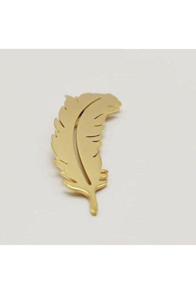 OEM Feather Brooch, metal, gold, 8.5x3 cm