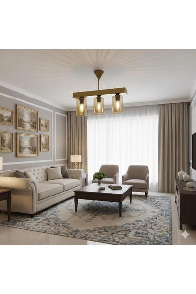 BİAVİZE 3'LÜ BAL RENKLİ CAMLI MODERN AVİZE