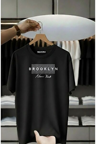 İnazuma Outdoors تي شيرت أسود للجنسين قصة فضفاضة مطبوع من القطن برقبة دائرية ...