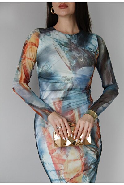 Julidress Multi-Colored Patterned Lined Premium Tulle Dress