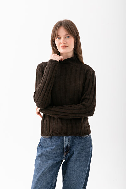 Cebe Knitwear Ribbed Badi - Comfortable Regular Fit Ribbed Knitwear Sweater - Women's Basic Turtleneck Knitwear Sweater