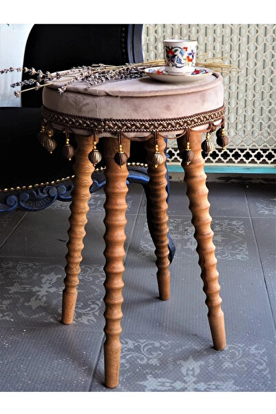 RENDORA MOBİLYA Ahşap Ayaklı Bej rengi Puf