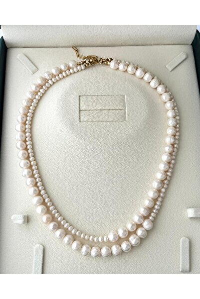 eyla collection Pearlux Tasarım Çift Sıra Doğal İnci Kolye