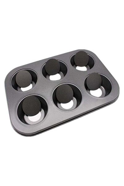 Generic 6-Cavity Leakproof Oven Muffin Pan Cake Egg Tart Mould Grey/Black