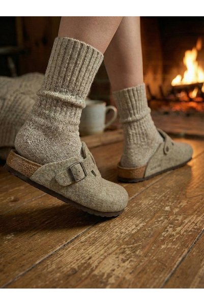 Mycorni Genuine Wool Felt Sabo Slippers Closed – Orthopedic Cork Sole Unisex House Slippers