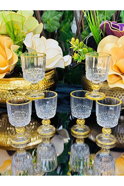 EVRA 6 Ayaklı Küçük Likor Gold Altın Mini Ayaklı Kahve Yanı Su Bardağı 65ml