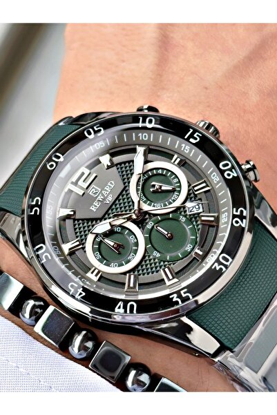 Reward Yeşil Renk Silikon Metal Model Fonksiyonlu Orjinal Erkek Kol Saati + B...