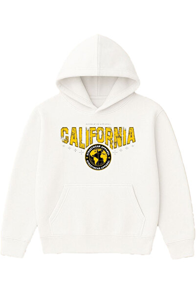 VSRN كاليفورنيا 1 تصميم مطبوع قصة فضفاضة سويت شيرت أبيض بغطاء رأس