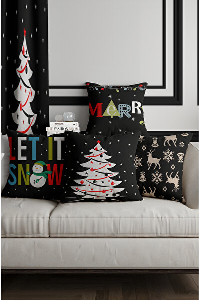 ALAMODECOR Новорічний тематичний декоративний ДВОСТОРОННІЙ набір чохлів для подушок з цифровим принтом (4 ШТ.)