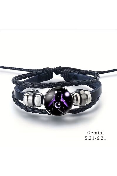 YIWU Twins Zodiac Sign That Glows at Night, Adjustable Faux Leather Bracelet, Suitable for Both Men and Women