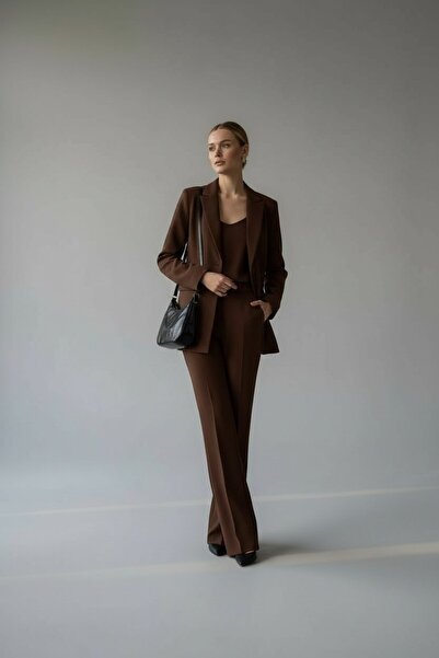 Molly Nelly Γυναικείο Σετ Παντελόνι και Μπουφάν Oversize με Διπλό Στήθος