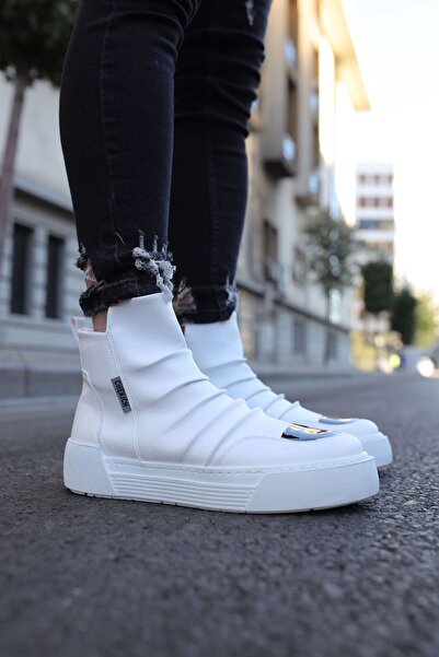 Lucy Shoes Yg113 Swat Men's Sports Casual Zippered Leather Boots Cbt - White