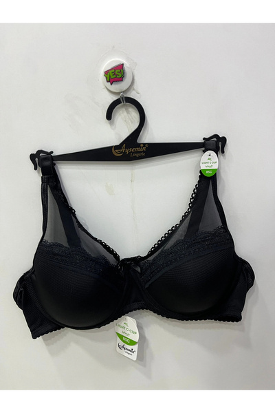 NERGIZ Women's Underwire Tulle and Lace Detailed Shaping / Sculpting Black Bra