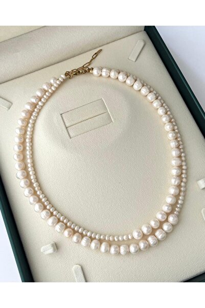 eyla collection Pearlux Tasarım Çift Sıra Doğal İnci Kolye