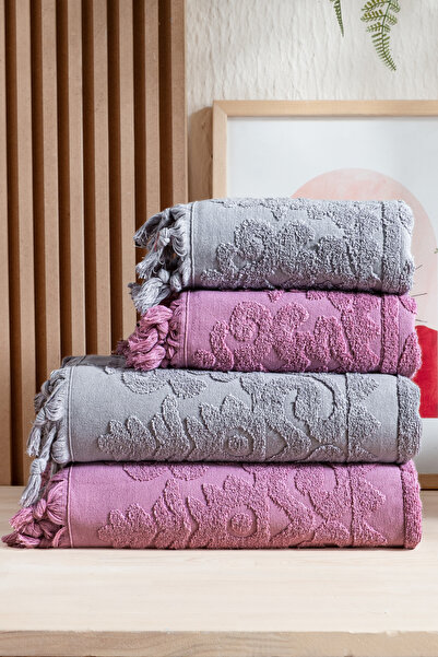 Bersay Kumsal 4-Piece Bath Towel Set 100% Cotton (2 Pieces 70X140 Size, 2 Pie...