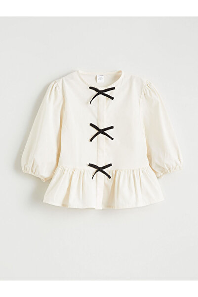 LC Waikiki Ecru Crew Neck Bow Detailed Baby Girl Shirt