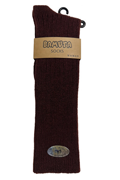 Bamuta Kadın Dizaltı Yün Bot Çorabı Bordo Renk Burun Dikişsiz