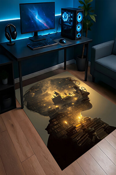 Halura Harry Potter Desenli Kaymaz Taban Makinede Yıkanabilir Oyuncu Gamer Genç Odası Halısı