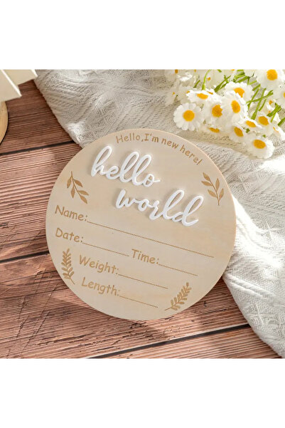 Veloma Home Semn de naștere din lemn, fotografie cu moment important pentru nou-născut „Salut, lume”, cadou perfect pentru amintiri