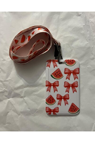 KM حامل بطاقات/حافظة هوية بحزام للرقبة بنمط البطيخ والفيونكة