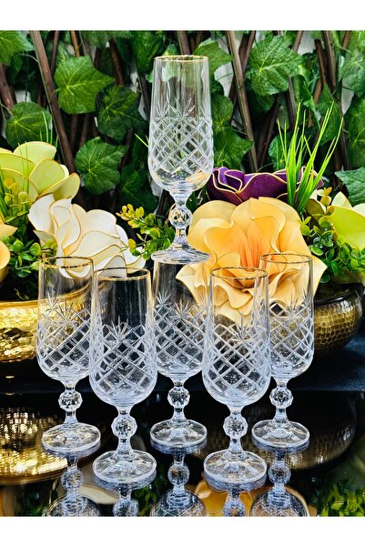 EVRA Bohemia 6 Adet El Kesmesi Ananas Altın Yaldızlı Kahve Yanı Su Bardağı 180cc