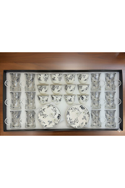 Urbanza طقم فناجين شاي وقهوة عدد 3طقم من 6 قطعة بتصميم زهري أنيق باللونين الأسود والأبيض