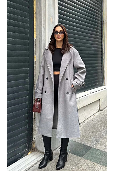 Zeynep Öykü Style Kadın Oversize Apolet Detay Kaşe Kaban Palto