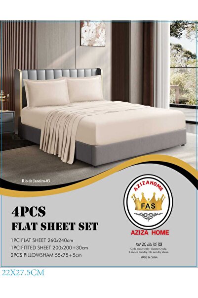 FABRIC طقم ملاءة نفرين بلون بيج فاتح (3 قطع). يتضمن 2 كيس مخدة و 1 شرشف مطاط دائري $200 \times 200$