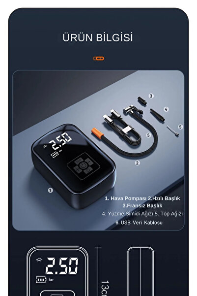 MİHASE Mini Kablosuz Akıllı Dijital Taşınabilir Kompresör Araç Lastik Top Şişirme Pompası Hava Kompresörü