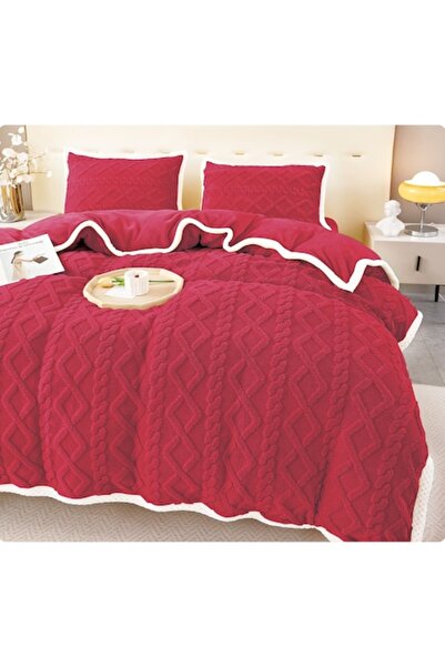 OEM Cocolino Double Bed Linen Set, 4 pcs, Plush Microfiber, Red (220x230/200x230/50x80)