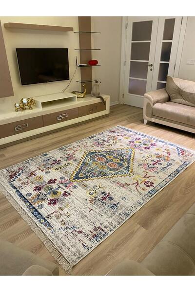 HTC HALI Dijital Baskılı Yıkanabilir Kaymaz Deri Tabanlı Leke Tutmaz Dekorati...