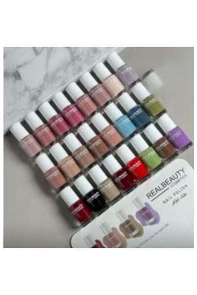 real beauty This nail polish set contains 24 pieces in assorted colors.