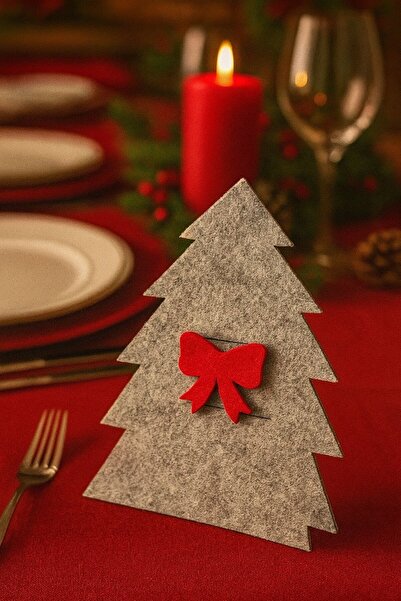 Masalsı Concept 6 Adet Dekoratif Çam Ağacı Peçetelik Çatal Kaşıklık Keçe Yılb...