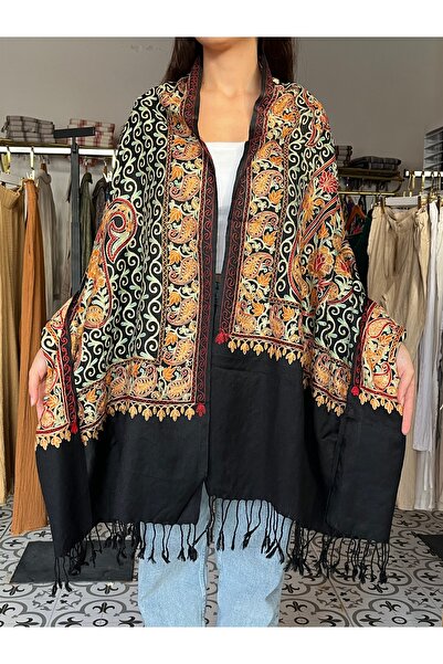 İpek İşlemeli Desenli Omuz Şalı